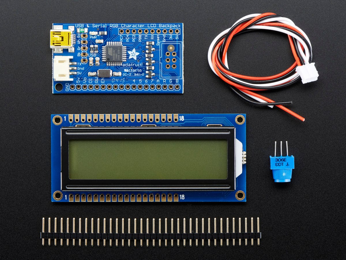 USB + Serial Backpack Kit with 16x2 RGB backlight positive LCD (Black on RGB) - Image 4