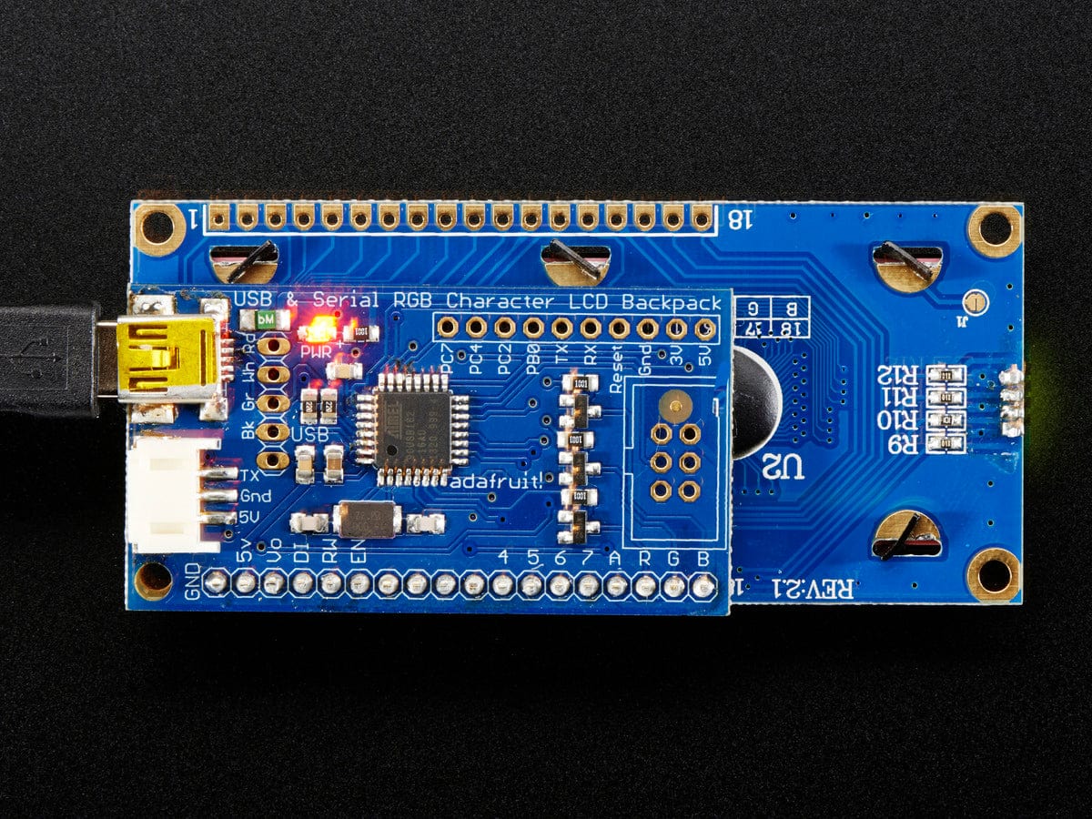 USB + Serial Backpack Kit with 16x2 RGB backlight positive LCD (Black on RGB) - Image 5
