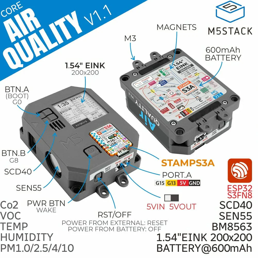Air Quality Kit v1.1 with M5StampS3A (SEN55, SCD40) - Image 2