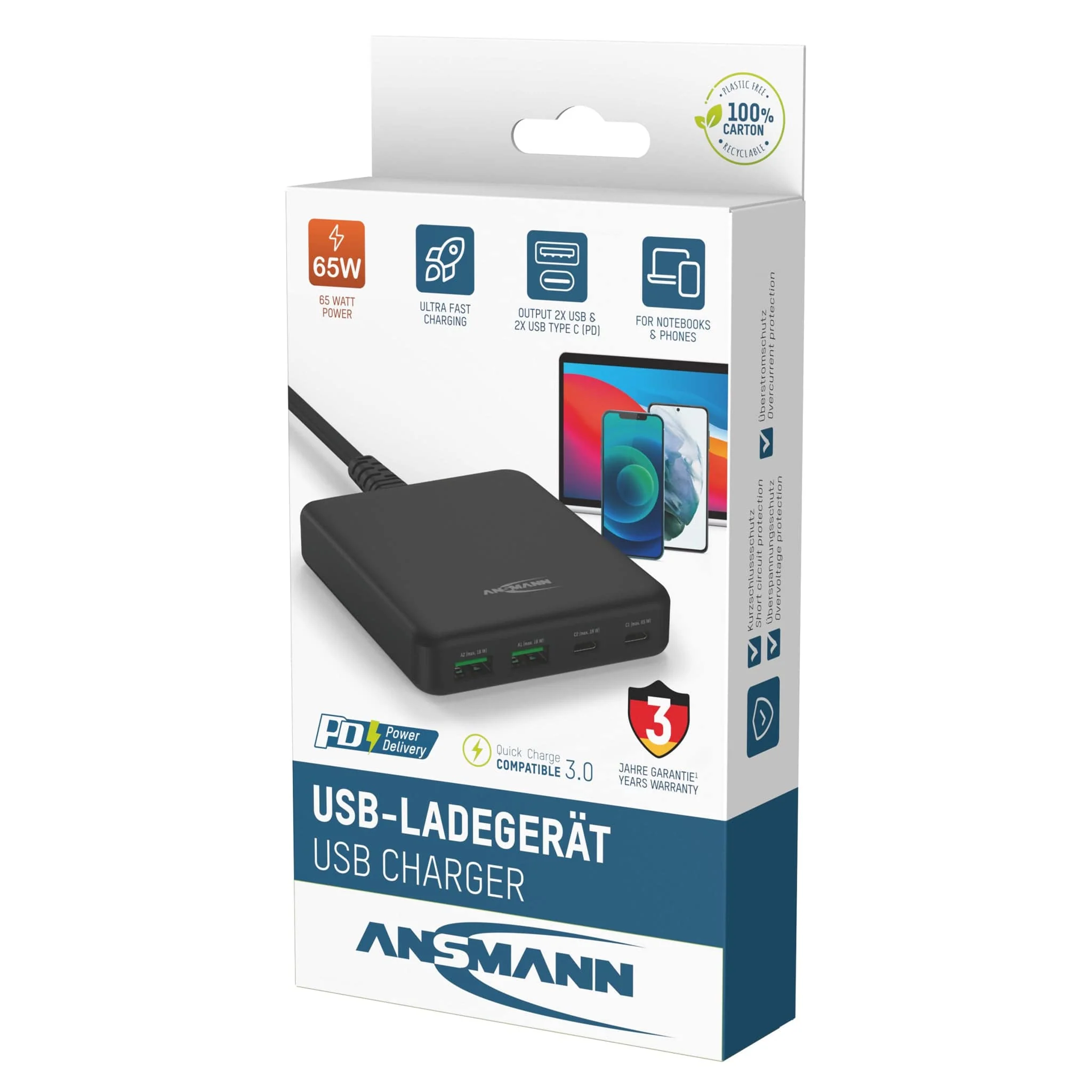 ANSMANN 4-port USB Desktop Charger with Power Delivery - 3.25A / 65W - Image 6