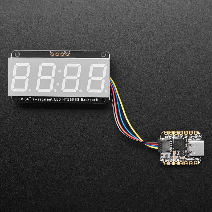 Assembled Adafruit 0.56" 4-Digit 7-Segment Display - w/ I2C Backpack QT - Green - Image 5