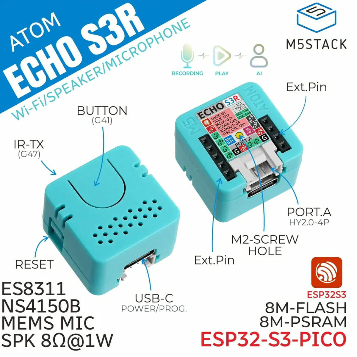 M5Stack ATOM EchoS3R Smart Speaker Dev Kit - Image 2