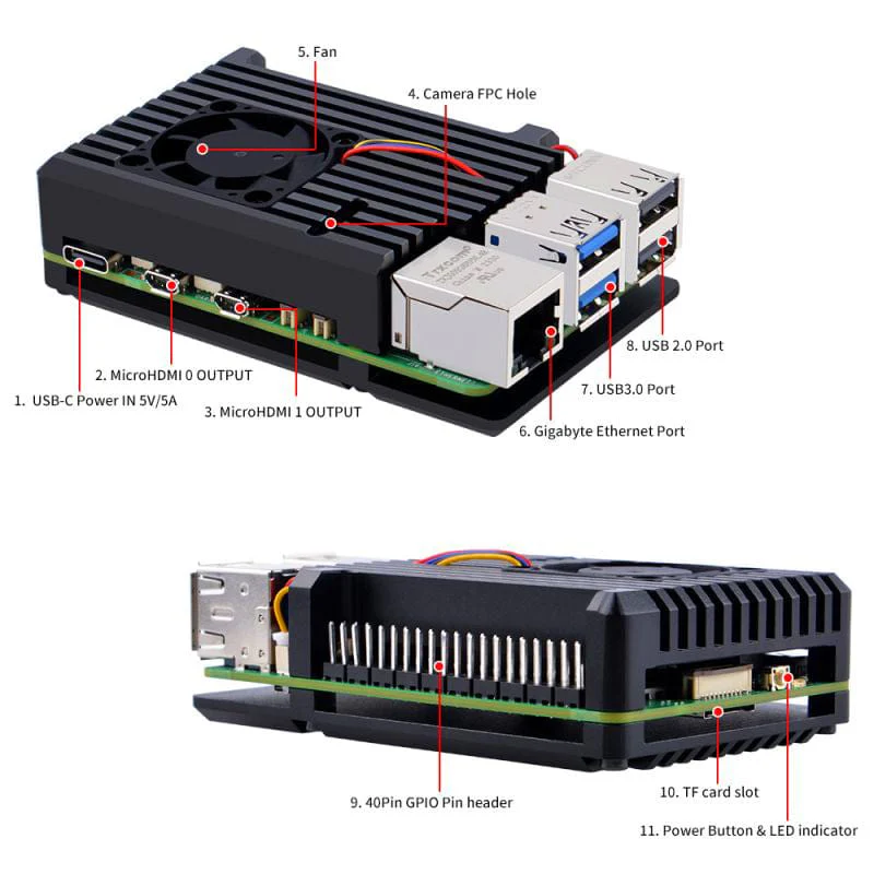 Black Aluminum Case With Heatsink Fan for Raspberry Pi 5 [Discontinued] - Image 4