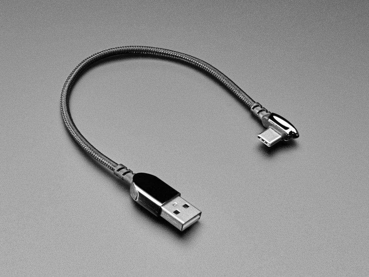 Black Woven Right Angle USB C to USB A Cable - 0.2m long - Image 2