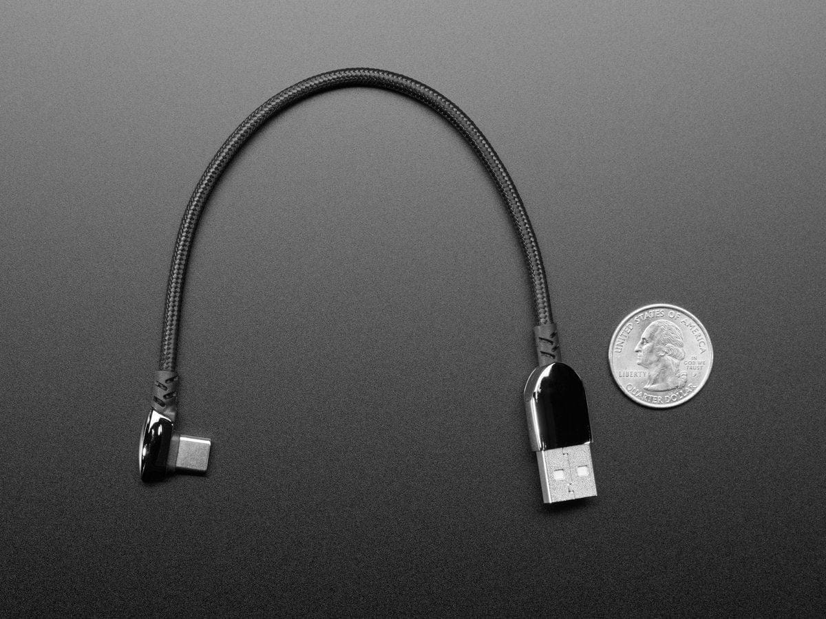 Black Woven Right Angle USB C to USB A Cable - 0.2m long - Image 5