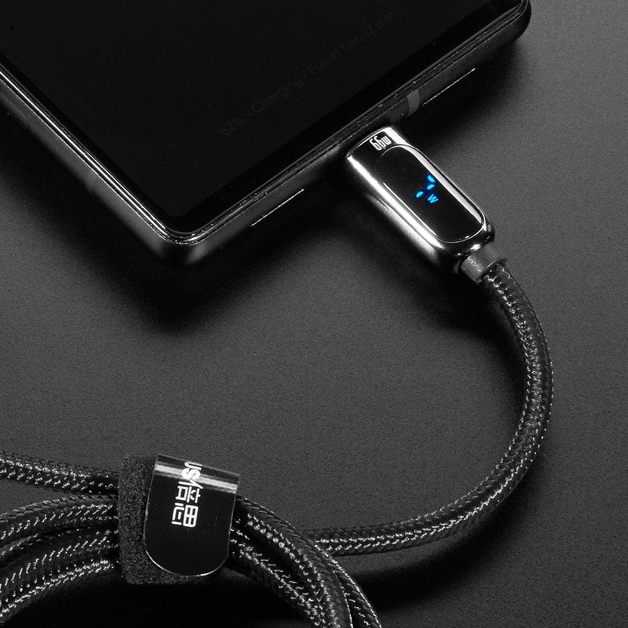 Black Woven USB A to USB C Cable with 66W Watt Display - 1 meter - Image 5