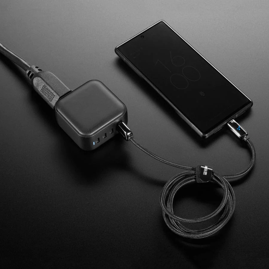 Black Woven USB A to USB C Cable with 66W Watt Display - 1 meter - Image 6