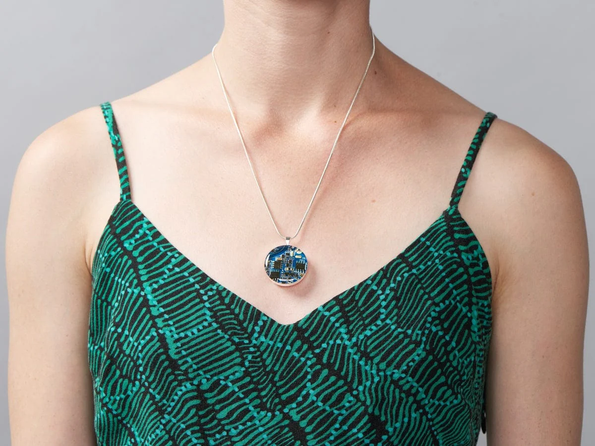 Blue Circuit Board Pendant Necklace with Silver Chain [Discontinued] - Image 10