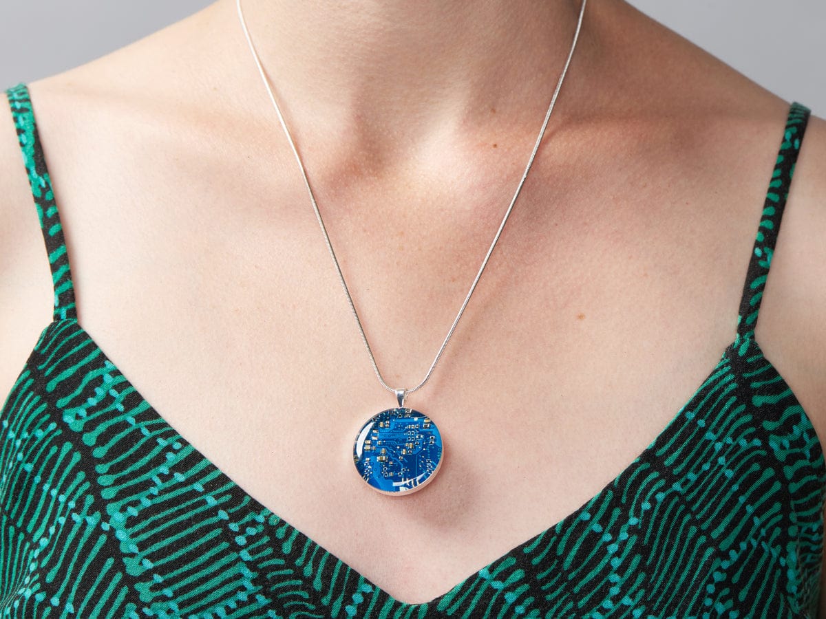Blue Circuit Board Pendant Necklace with Silver Chain [Discontinued] - Image 11