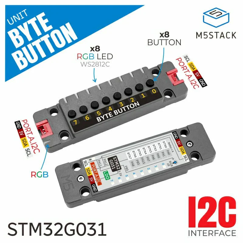 M5Stack Byte Button Unit with 8x Buttons (STM32G031) - Image 2