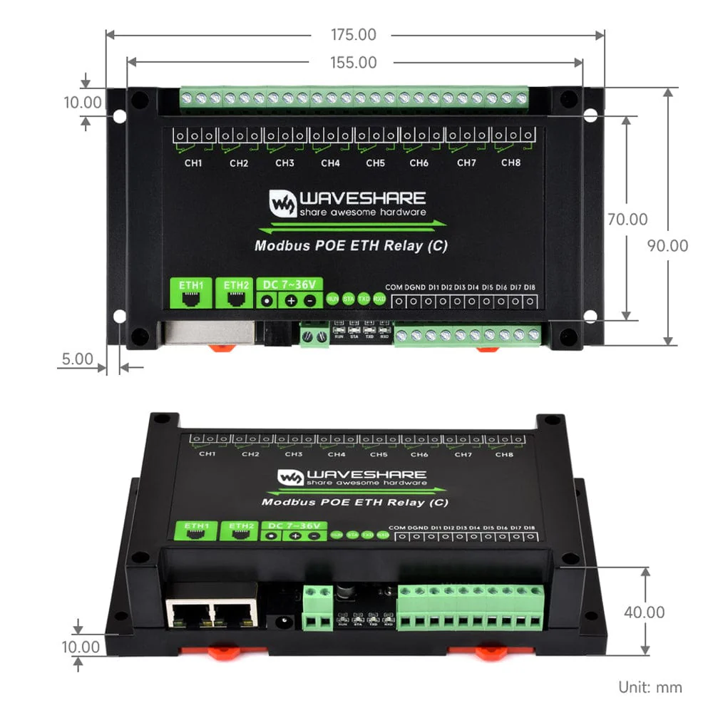 Dual Ethernet PoE 8-Channel Modbus Relay Module - Image 11