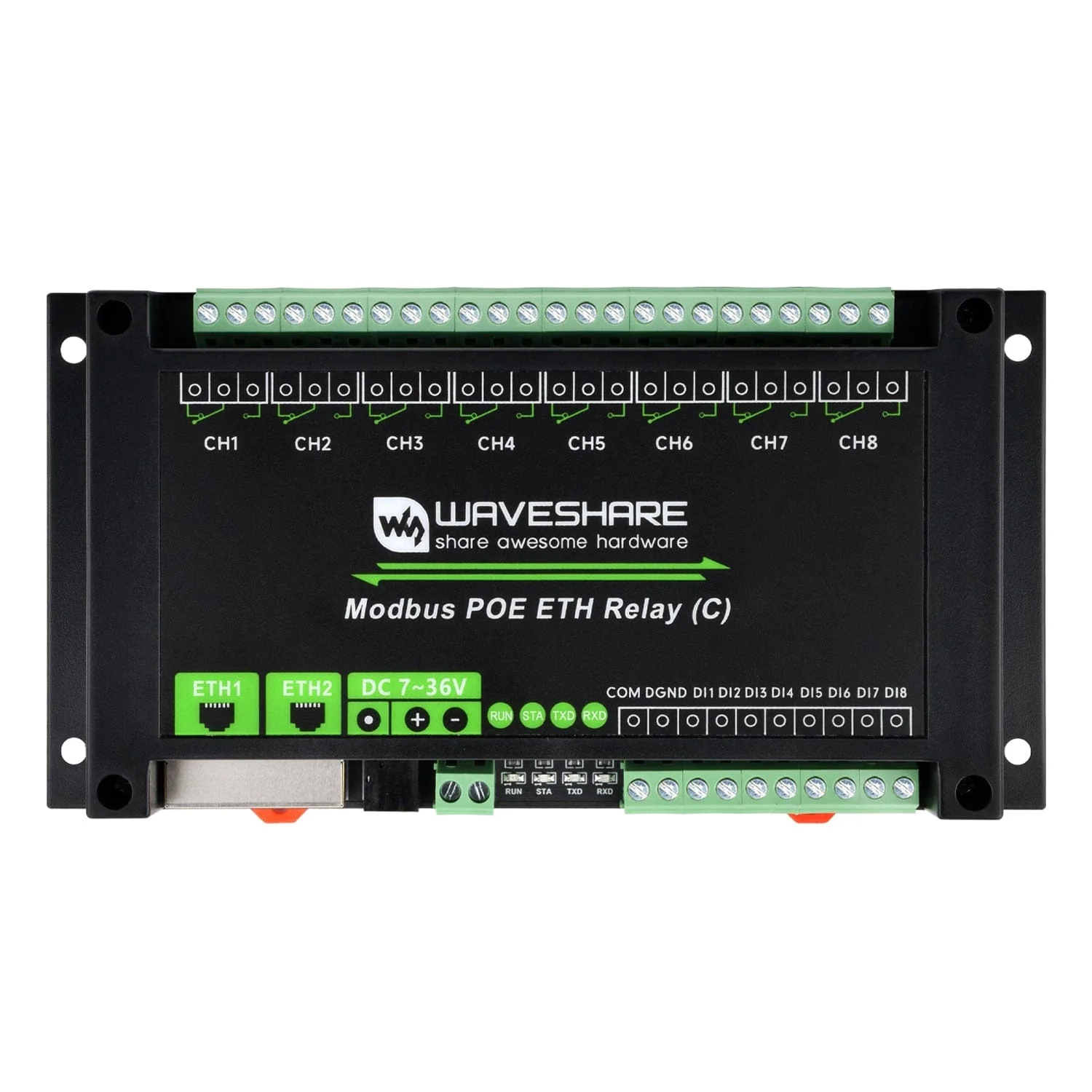 Dual Ethernet PoE 8-Channel Modbus Relay Module - Image 2