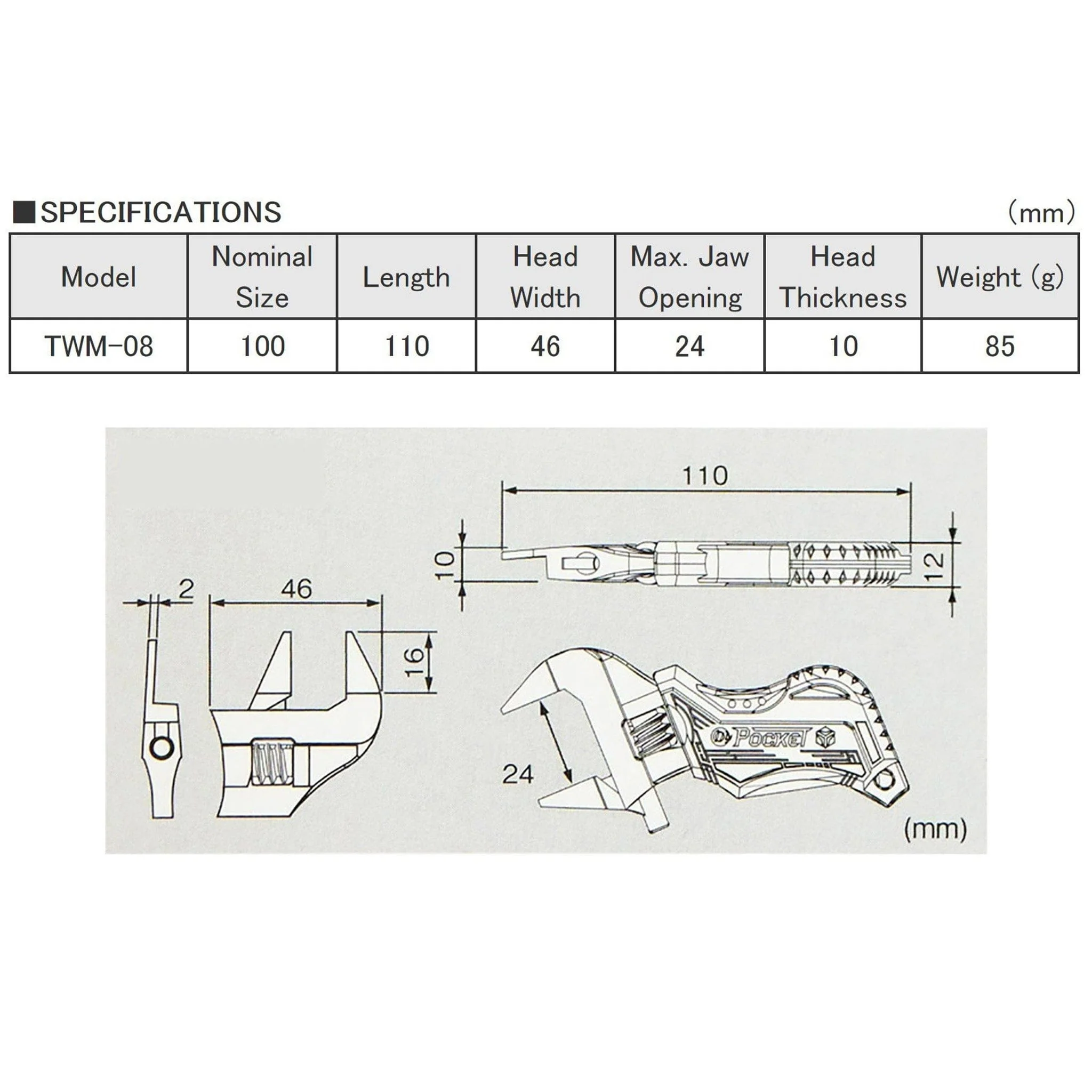 Engineer® TWM-08 Slim-Jaw Stubby Adjustable Spanner - Image 6