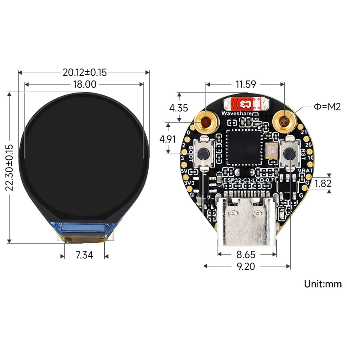ESP32-C3 Development Board with 0.71" Round IPS LCD Display (160 x 160) - Image 7