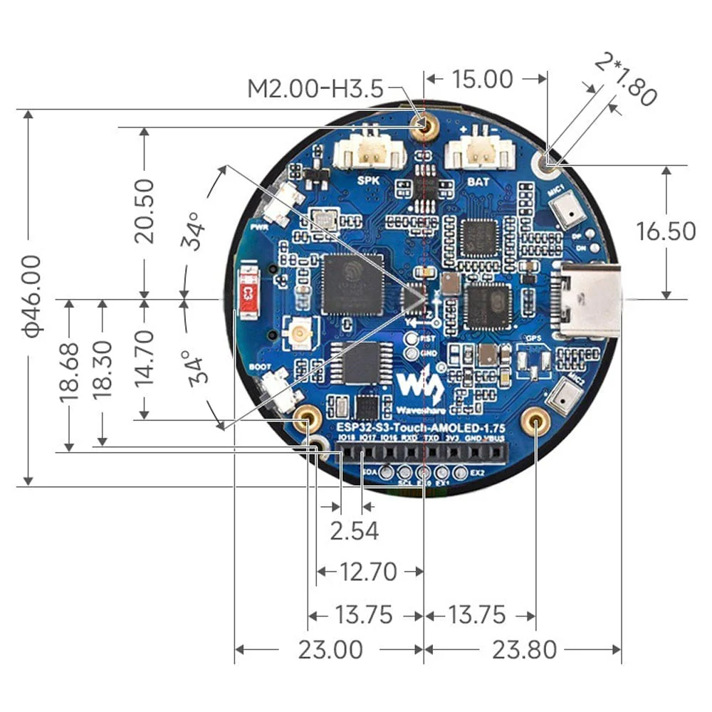 ESP32-S3 1.75" AMOLED Round Touch Display Dev Board (466x466) - Image 11