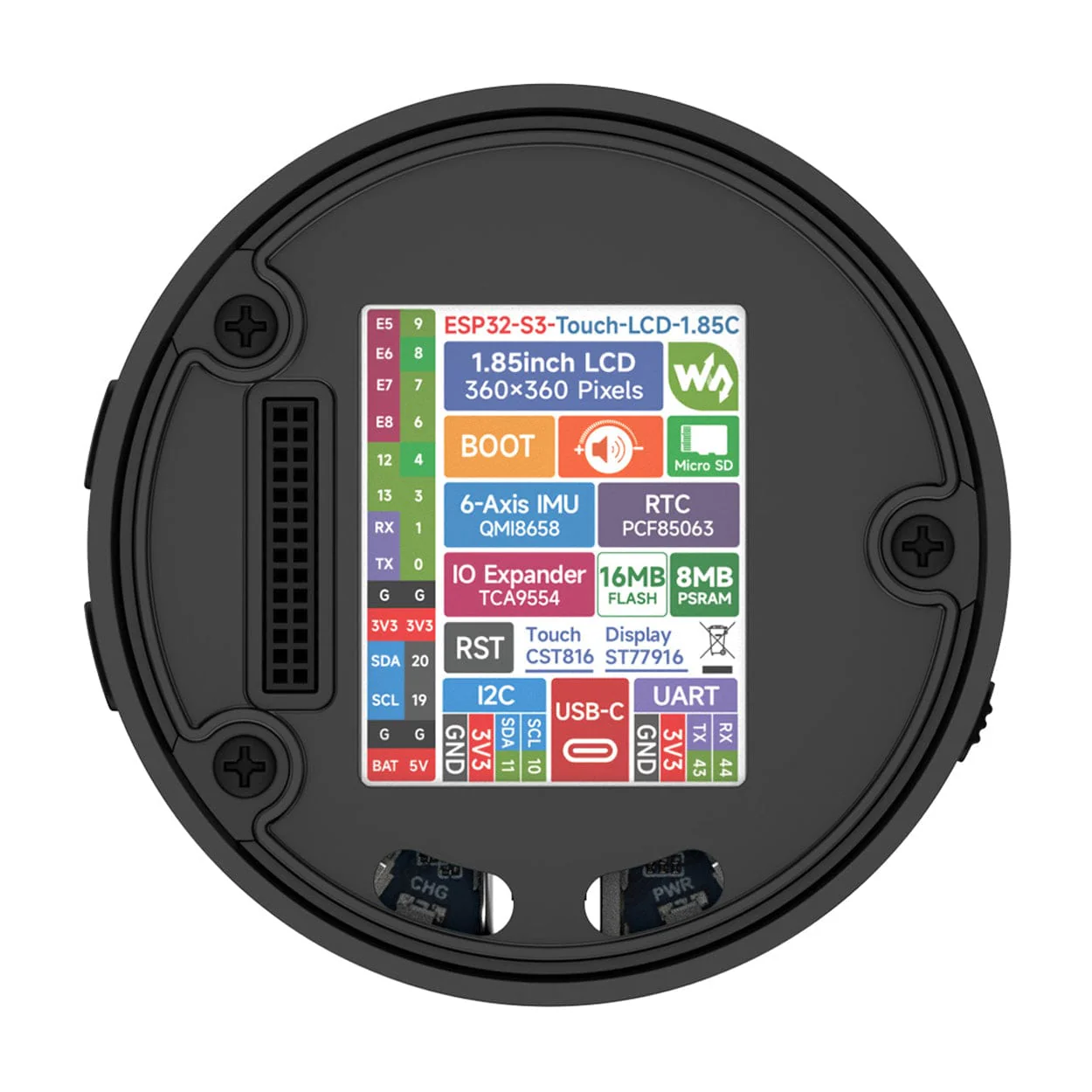 ESP32-S3 1.85" Round LCD Touch Display Dev Board with Microphone and Speaker - Image 5
