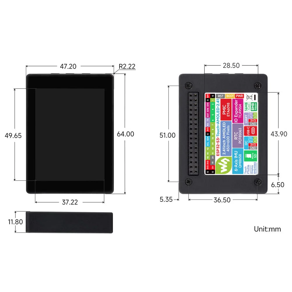 ESP32-S3 2.41" AMOLED Touch Display Dev Board with Case (600x450) - Image 8