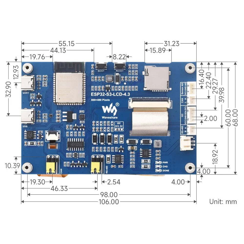 ESP32-S3 4.3" Touch Display Dev Board (800x480) - Image 8