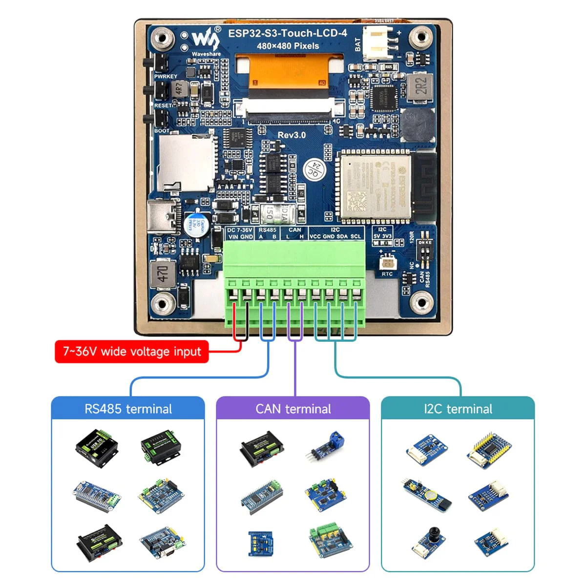 ESP32-S3 Dev Board with 4" IPS Display (480x480) - Image 4