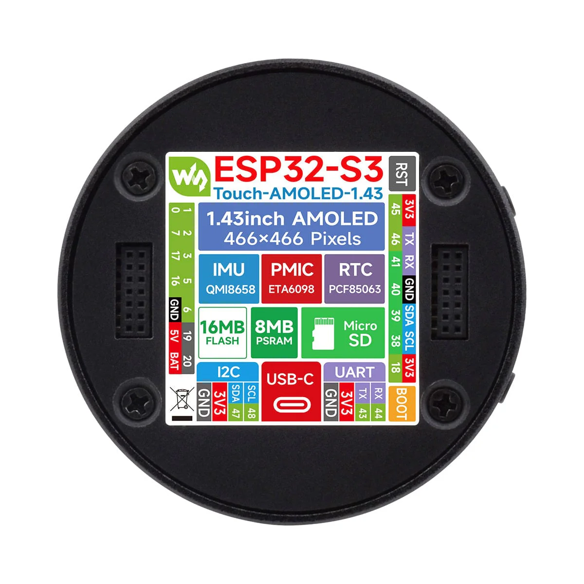 ESP32-S3 Development Board 1.43" AMOLED Display (466 x 466) - Image 6