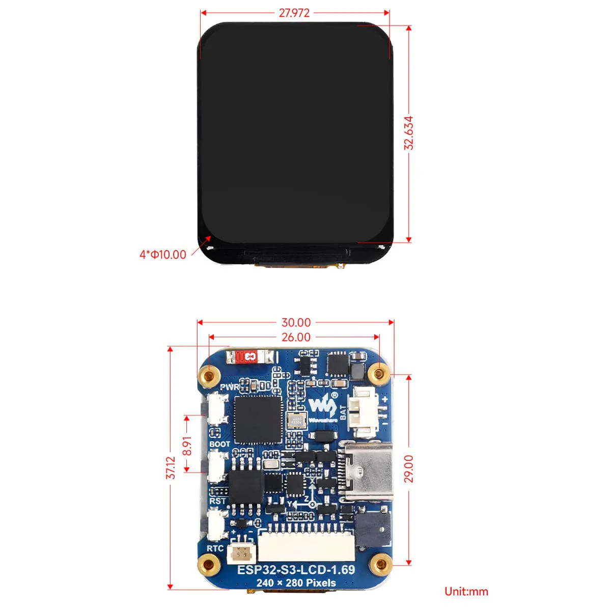 ESP32-S3 Development Board with 1.69" IPS LCD Display (240 x 280) - Image 6