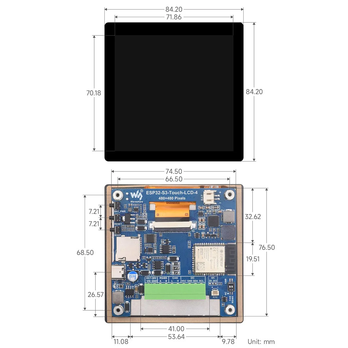 ESP32-S3 Dev Board with 4" Capacitive Touch LCD Display (480x480) - Image 6