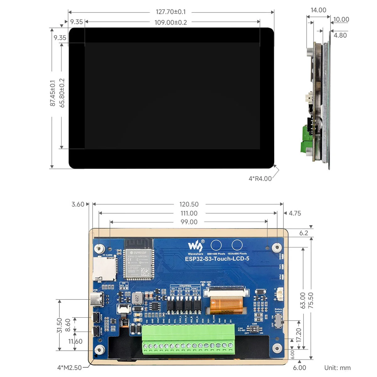 ESP32-S3 Development Board with 5" IPS Capacitive Touch Display (1024x600) - Image 5