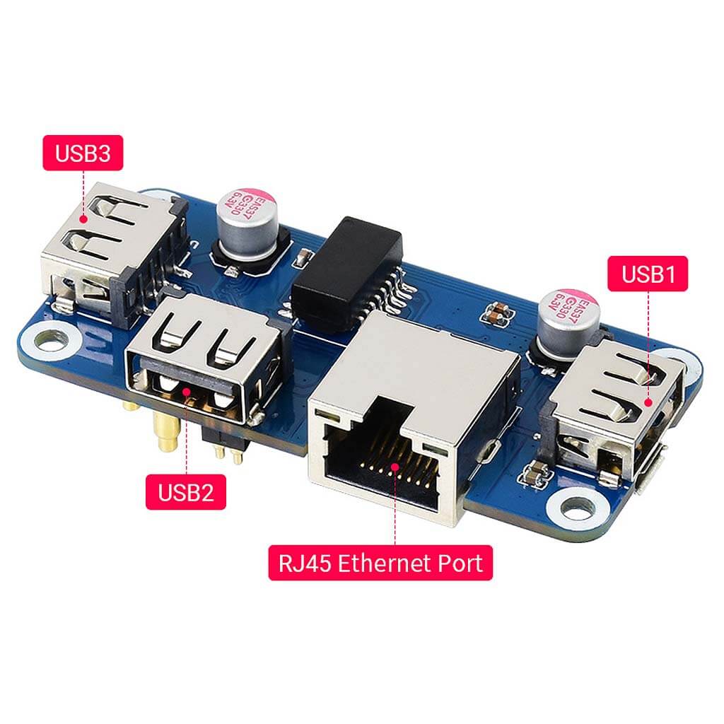 Ethernet / USB HUB HAT for Raspberry Pi (1x RJ45 & 3x USB 2.0) - Image 5