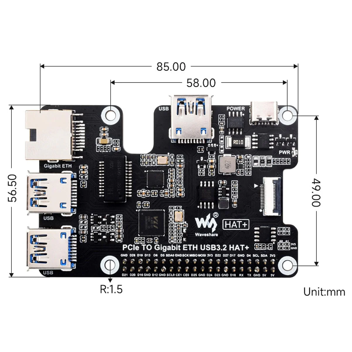 Gigabit Ethernet + 3x USB 3.2 PCIe HAT+ for Raspberry Pi 5 - Image 8