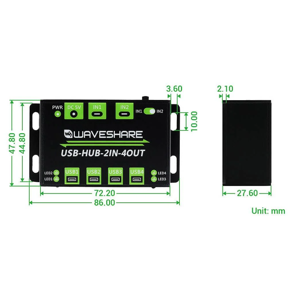 Industrial Grade Dual-Host USB Hub (4x USB 2.0) - Image 6