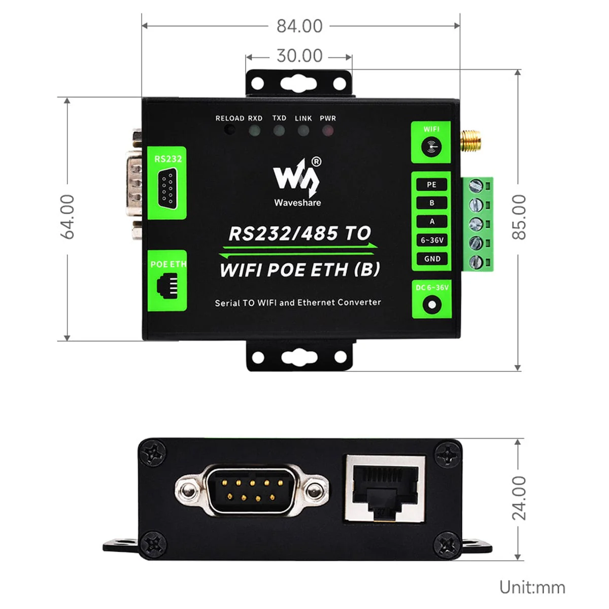 Industrial Grade Serial Server RS232/485 to WiFi and PoE Ethernet - Image 4