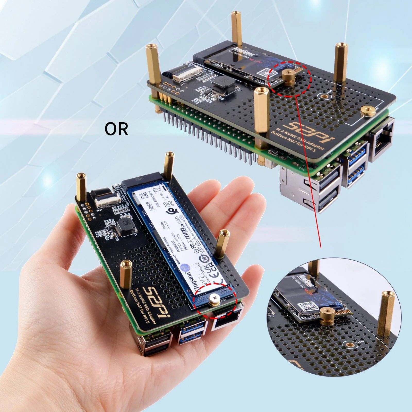 M.2 2280 NVMe PCIe Bottom for Raspberry Pi 5 (N07) - Image 5