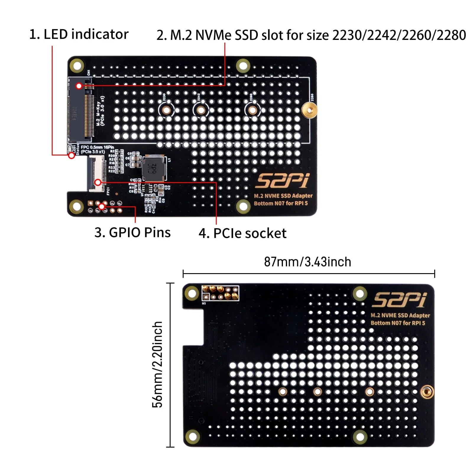 M.2 2280 NVMe PCIe Bottom for Raspberry Pi 5 (N07) - Image 8