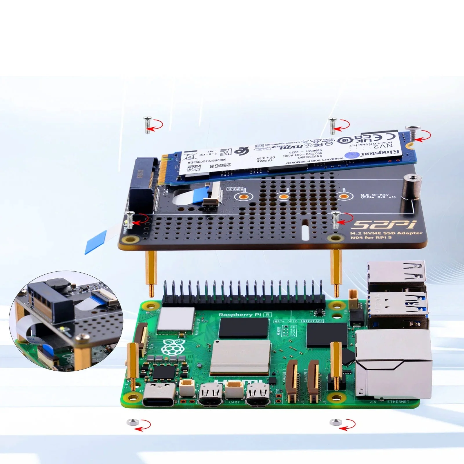 M.2 PCIe to 2280 NVMe Top Extension Adapter Board for Raspberry Pi 5 (N04) [Discontinued] - Image 4
