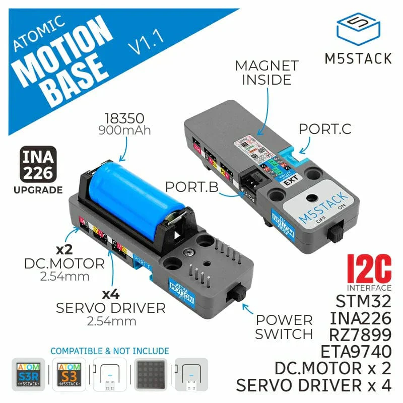 M5Stack ATOMIC Motion Base v1.1 with Power Monitor [Discontinued] - Image 2