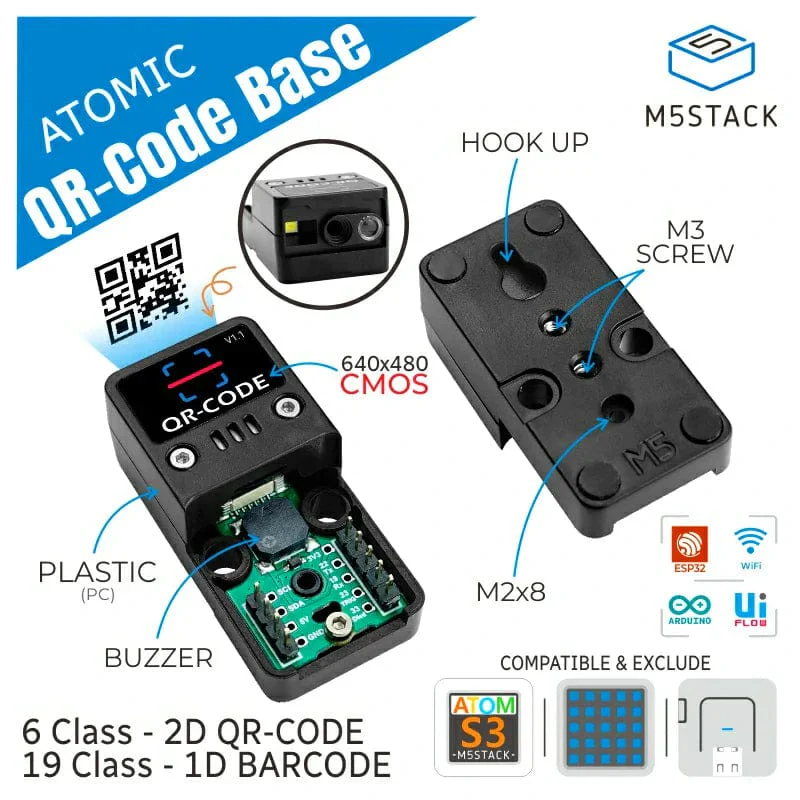 M5Stack ATOMIC (W/O Atom Lite) 2D/1D Barcode Scanner Base - Image 2