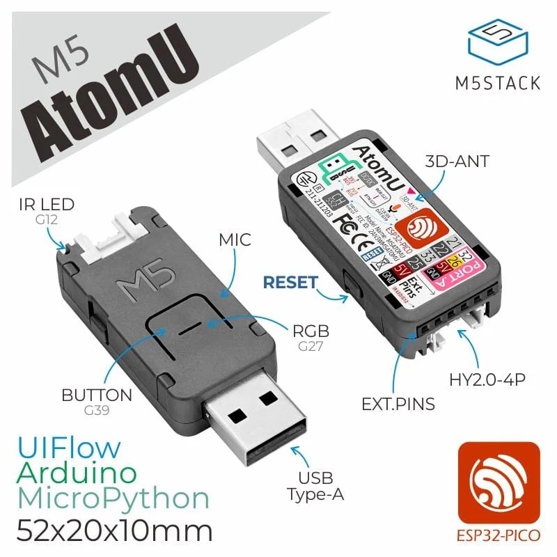 M5Stack AtomU ESP32 Development Kit with USB-A [Discontinued] - Image 2