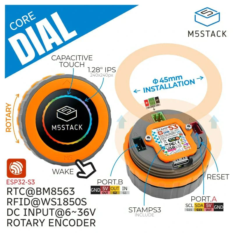 M5Stack Dial - ESP32-S3 Smart Rotary Knob with 1.28" Round Touch Screen [Discontinued] - Image 2