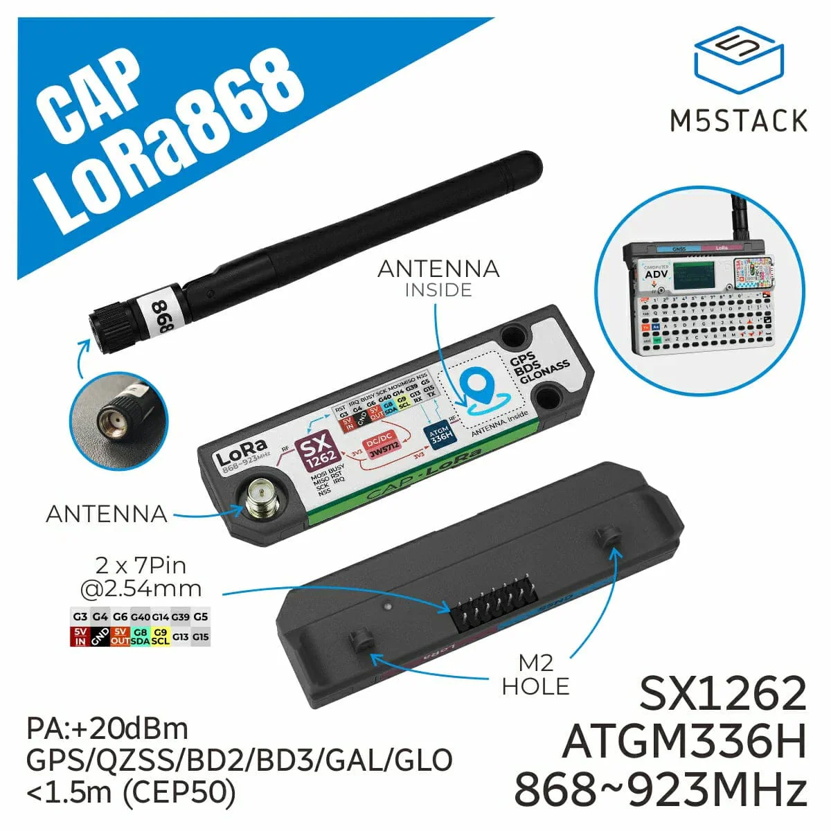 M5Stack LoRa + GPS Cap for Cardputer Adv [Discontinued] - Image 2