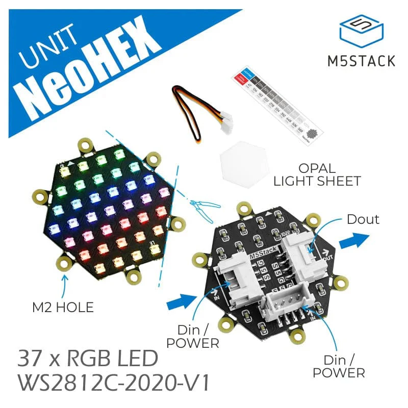 M5Stack Neo HEX 37 RGB LED Board (WS2812) - Image 2