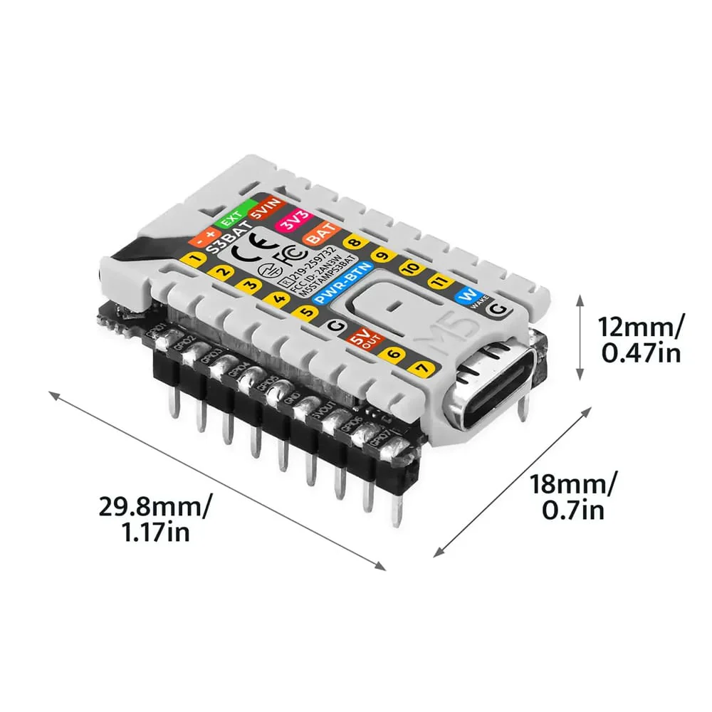 M5Stamp-S3 BAT Module (with 2.54mm Header Pins) - Image 11