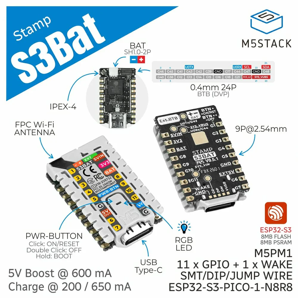 M5Stamp-S3 BAT Module - Image 2