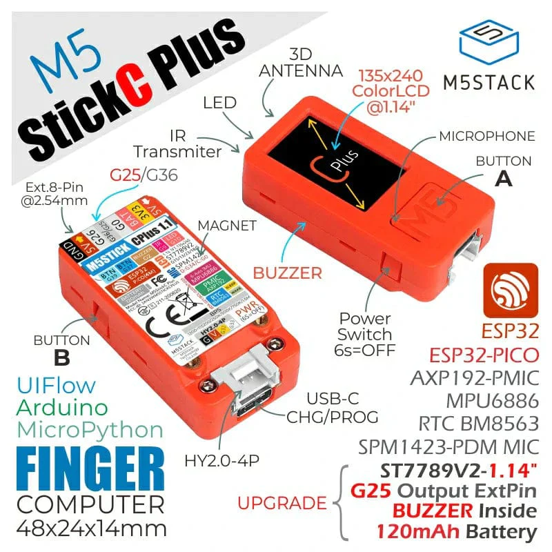 M5Stack M5StickC PLUS ESP32-PICO Mini IoT Development Kit - Image 3