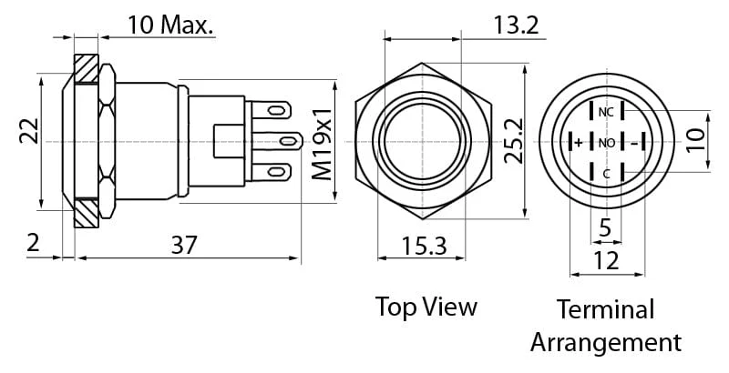 Metal illuminated Pushbutton-Red Ring [Discontinued] - Image 2