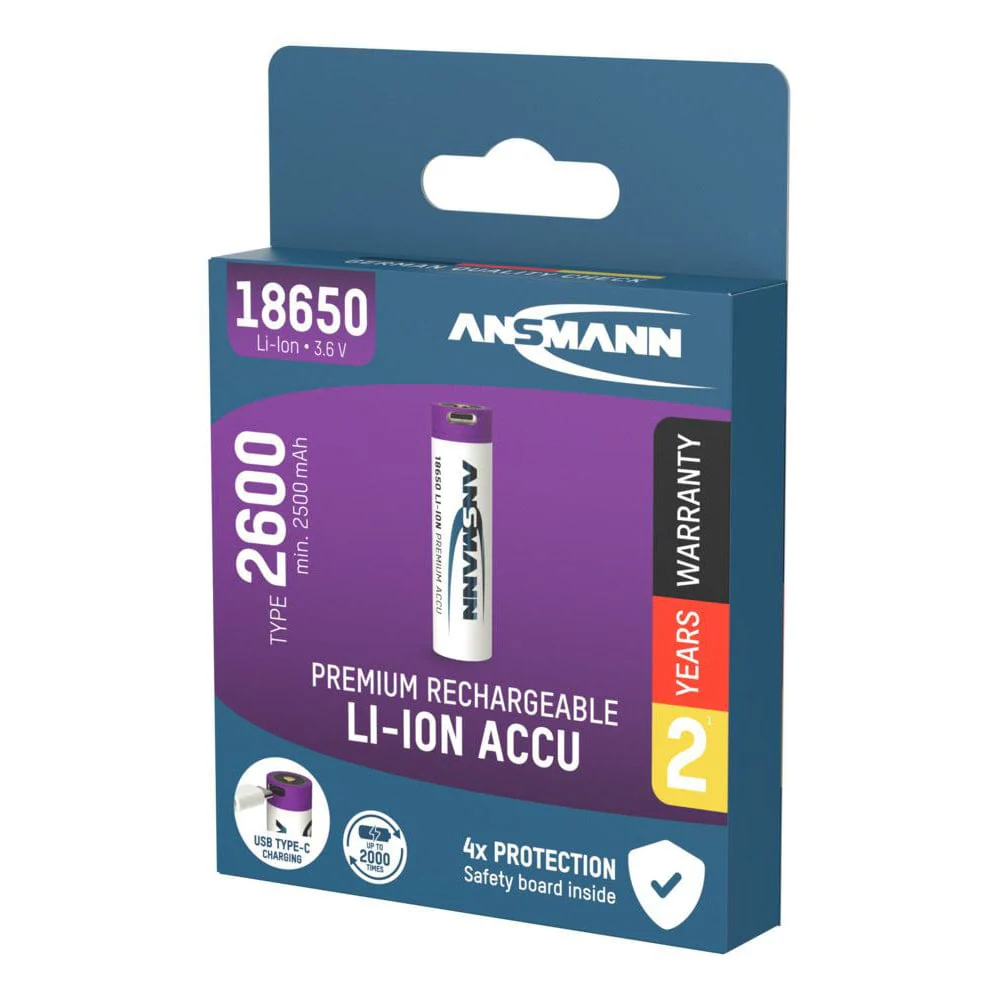 USB-C Rechargeable Lithium-ion 18650 Battery (3.6V, 2600mAh) - Image 5