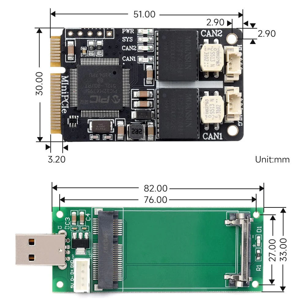 Mini PCIe 2-Channel CAN Card with USB Adapter - Image 9