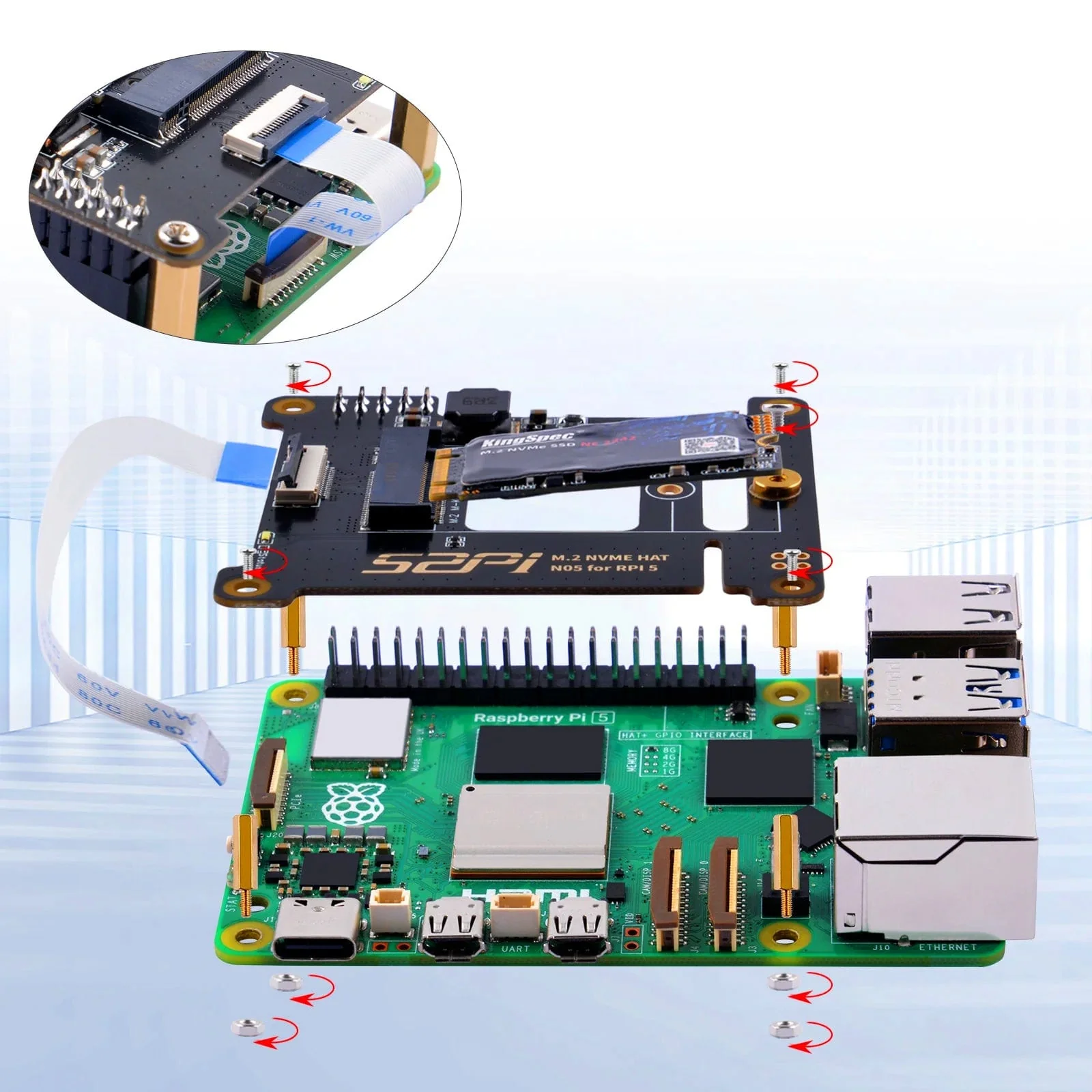 M.2 PCIe to 2230/2242 NVMe Top Extension Adapter Board for Raspberry Pi 5 (N05) - Image 4