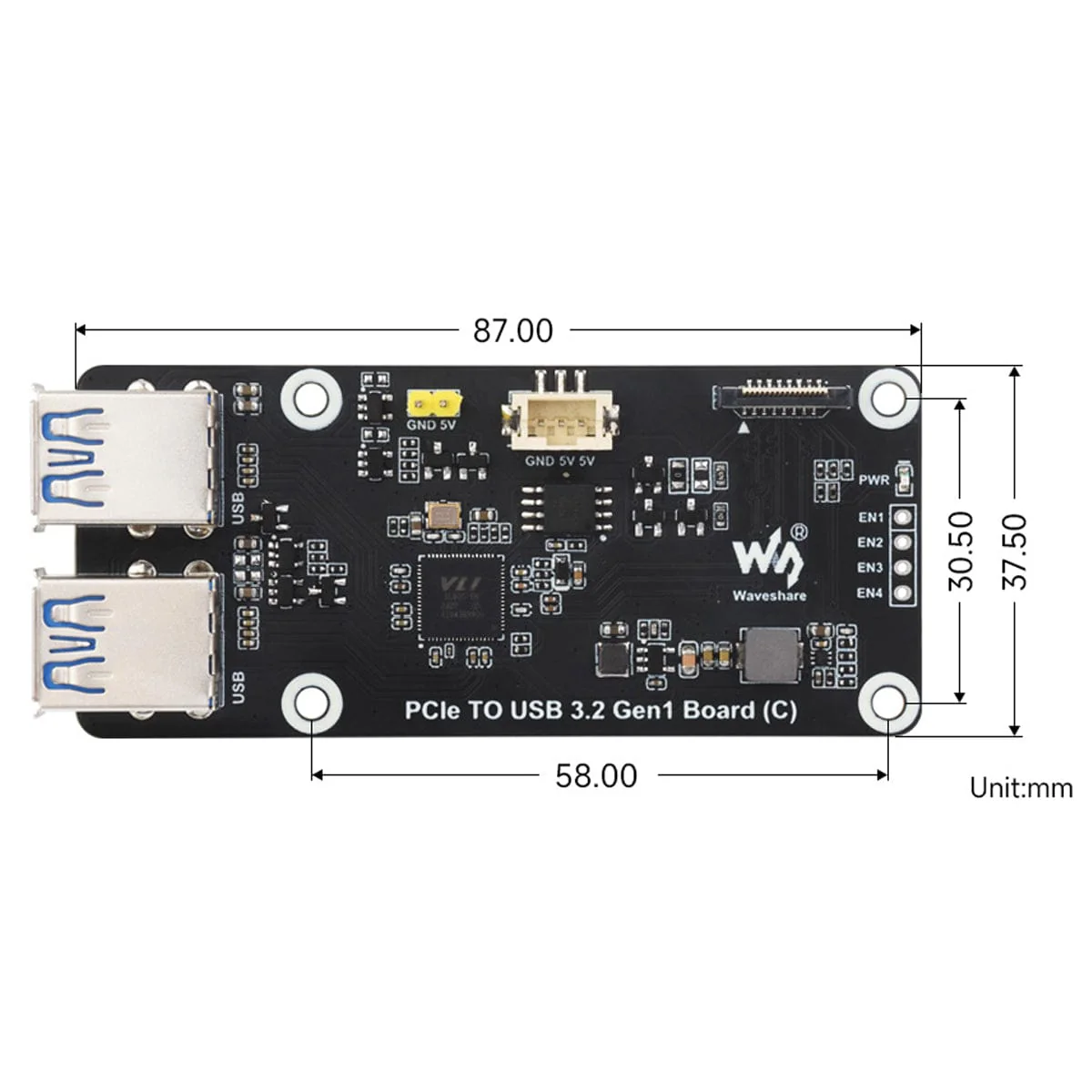 PCIe to 4-Channel USB 3.2 Gen1 Board (C) for Raspberry Pi 5 - Image 6