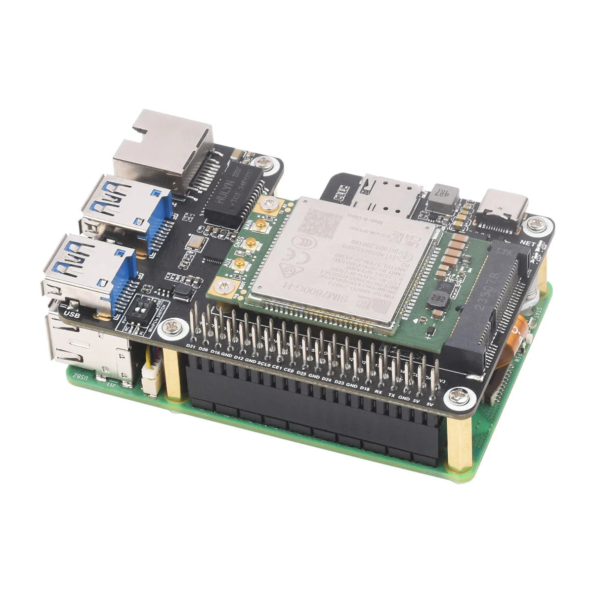 Mini PCIe / Gigabit Ethernet / USB 3.2 Gen1 HAT for Raspberry Pi 5 - Image 3
