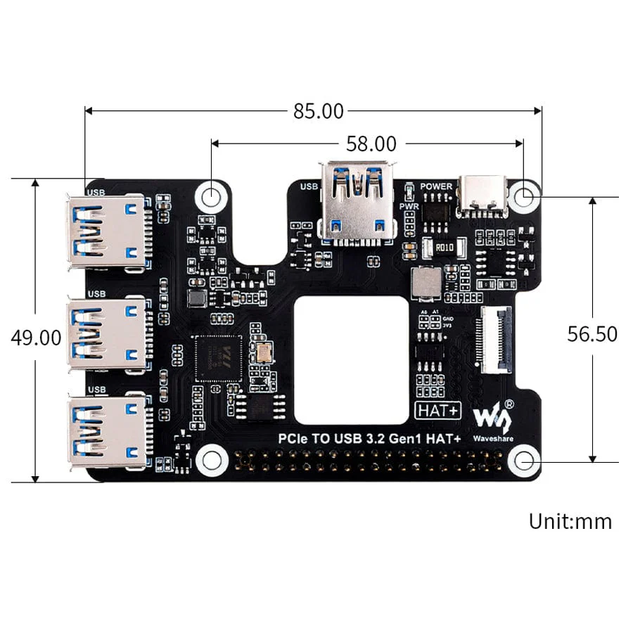 PCIe USB 3.2 Gen1 HAT+ for Raspberry Pi 5 - Image 6